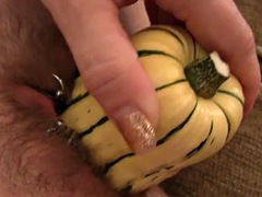 Dirty blonde orgasms with extreme vegetable toys and beads