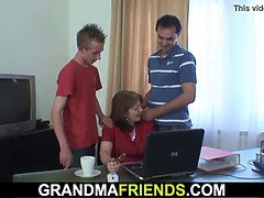 Old mature threesome in the office