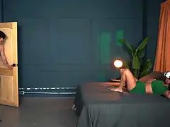Sexy brunette stepsister ends up getting fucked by her muscular stepbrother while thinking it's VR