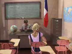 Blonde, Sucer une bite, Faciale, Étudiant, Professeur