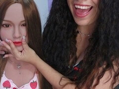Bisexual, Dominacion femenina, Latina, Mexicano, Pequeña, Español, Medias largas, Apretado