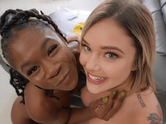 デカパイ, ブロンド, フェラチオ, バック, 黒人, 女 人男 人, 毛深い, ティーン