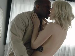 お尻, 美女, 黒人, ブロンド, カップル, チン, 異人種間, 濡れ