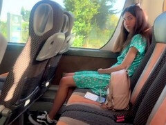 18, Bus, Couple, Flashing, Handjob, Public, Russian, Skirt