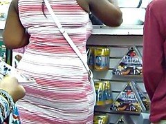 Candid Black Woman Phat Ass Tight White Pink Striped Dress 2