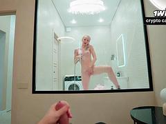 Peeped stepsisters shower blowjob, jizz swallow!