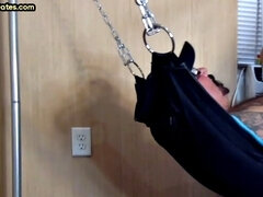 Tattooed daddy in sling gets fucked in ass at home