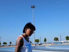 Thai skater teen relaxing on a big cock