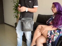 Repairman indulges in pussy eating with a dark-haired beauty