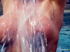 Abella sucks two big hard cocks