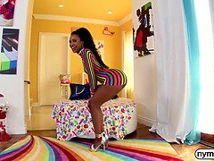 Nymphomaniac ebony beauty Demi Sutra pounded by a gigantic cock