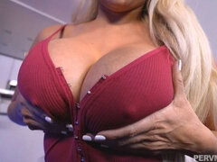 Grote kont, Grote mammen, Blond, Pijpbeurt, Hondjeshouding, Jurk, Gezichtspunt, Strippen