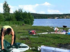 Tattooed coed assfucked outdoor