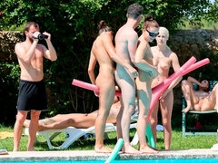 フェラチオ, バック, 自然山雀, アウトドア, プール, ガリガリ, ティーン, オッパイの