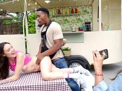 Mamada, Pies, Comida, Pajear, Al aire libre, Público, Spandex, Tatuaje