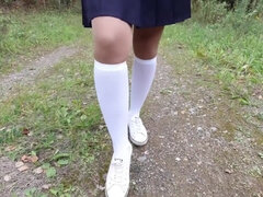 素人, デカ尻, ナイロン, 穴開きパンティ, スカート, 靴下, 一人, ティーン