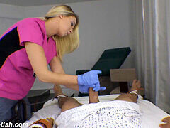 Dominant nurse teases, edges, and ties up patient for intense handjob session