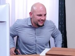 Amerikanisch, Grosse titten, Blondine, Blasen, Betrug, Absätze, Büro, Muschi