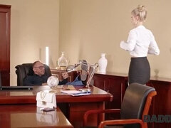 Naomi Love Shows Her Big Natural Tits & Shaved Pussy in Hot Job Interview - Daddy Seduces Blonde Euro Babe