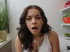 Bella Luna gets pleasantly fucked on leather couch