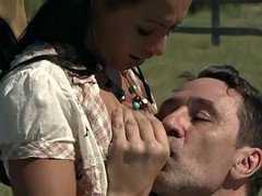 アナル, フェラチオ, 茶髪の, 顔射, 淫乱熟女, アウトドア, ラフ, オッパイの