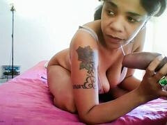 Hot blow job with a massive chocolate-colored 12 inch BBC