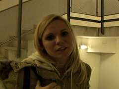 Blonde hottie enjoys deepthroating big black cock in public POV