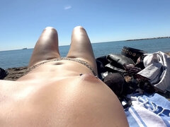 Beach, Big tits, Caught, Flashing, Panties, Pov, Public, Tease