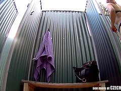 デカパイ, 巨乳な, チェコ, アウトドア, プール, 公共, 一人, 水着