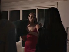 Big tits MILF seduces 19 year old lesbian to rub pussies