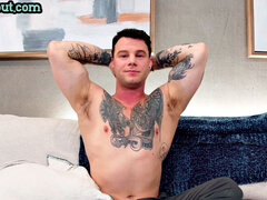 Enthousiasteling, Sperma shot, Homo, Handbeurt, Masturbatie, Alleen, Tatoeage