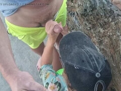 JonDickFlash Fucks Stepdaughter on Public Beach - Blowjob & Cum on Tits