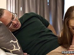 Naive teen dauther Jessae Rosae gets a sizzling threesome fuck with her foster parents a a welcome gift from their family.