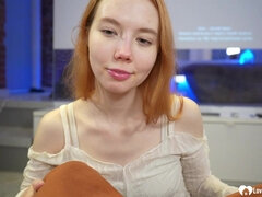 Amateur, Blowjob, Couple, Facial, Homemade, Natural tits, Pov, Redhead
