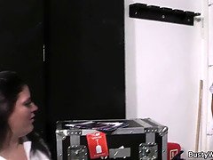 Boss bangs brunette fatty in fishnets from behind