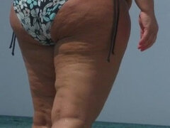 Coquettish BIG BEAUTIFUL WOMAN Mom On The Beach In Thongs Bikini