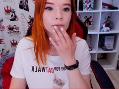 Young kinky Asian redhead solo on webcam - big naturals