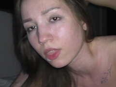 Young brunette Kate Quinn gives deep blowjob and amateur sex