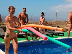 Leie, Blondine, Blasen, Hundestellung, Gruppe, Hardcore, Im freien, Muschi