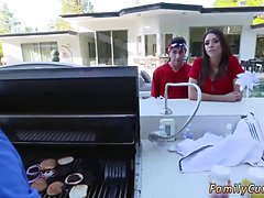 Stepmom & crony stepdaughter get blindfolded by perverted stepdad for a hardcore stepfamily session