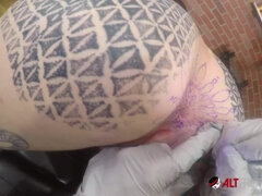 Amber Luke gets her asshole tattooed and nailed - Amber luke