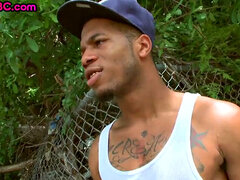 Black thug gets fucked outdoors after blowjob