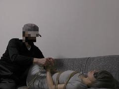 Aziatisch, Gebondenheid, Stel, Sperma in mond, Handbeurt, Japaans, Rijpe lesbienne, Vrouw