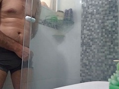 Corrida, Corridas, Gay, Peludo, Latina, Masturbación, Ducha, Solo
