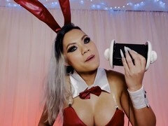 Cosplay bunny lady whispers and nibbles on your ear for ASMR experience