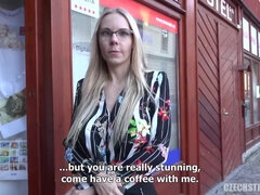 Sensuous long-haired blondie gets money for sex with stranger