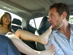 Easy-on-the-eyes Sharon Lee and Brad Newman at toe sucking video