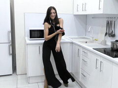 Hd, Heels, Kitchen, Natural tits, Pussy, Solo, Teen, Thong