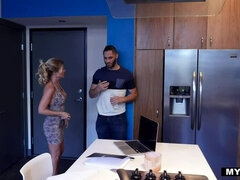 Bossy Blonde Stepmom orders Chap to Lick