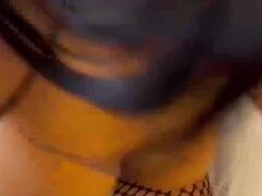 MariaGjieli gets a hot creampie in fishnet uniform - POV gangbang with redhead and best friends
